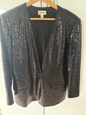 Open Edit Black Sequin Blazer - Single-Button Evening Jacket